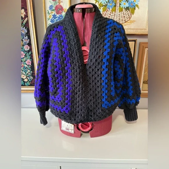 Black, Purple Blue Crochet Cardigan. Handmade. - Picture 7 of 8